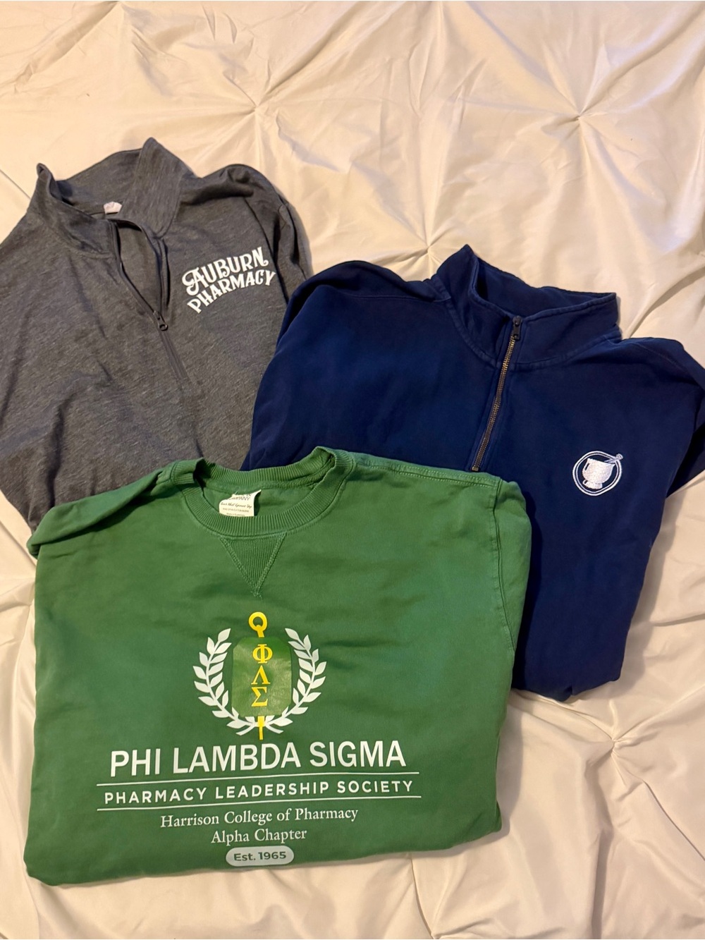 Phi Lambda Sigma Green Crewneck + Navy & Gray Pharmacy Pullovers